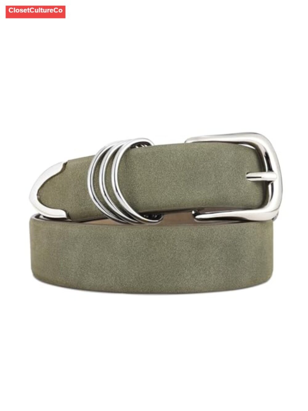 Suede Leather Belt with Silver Buckle Women's Waist Accessory